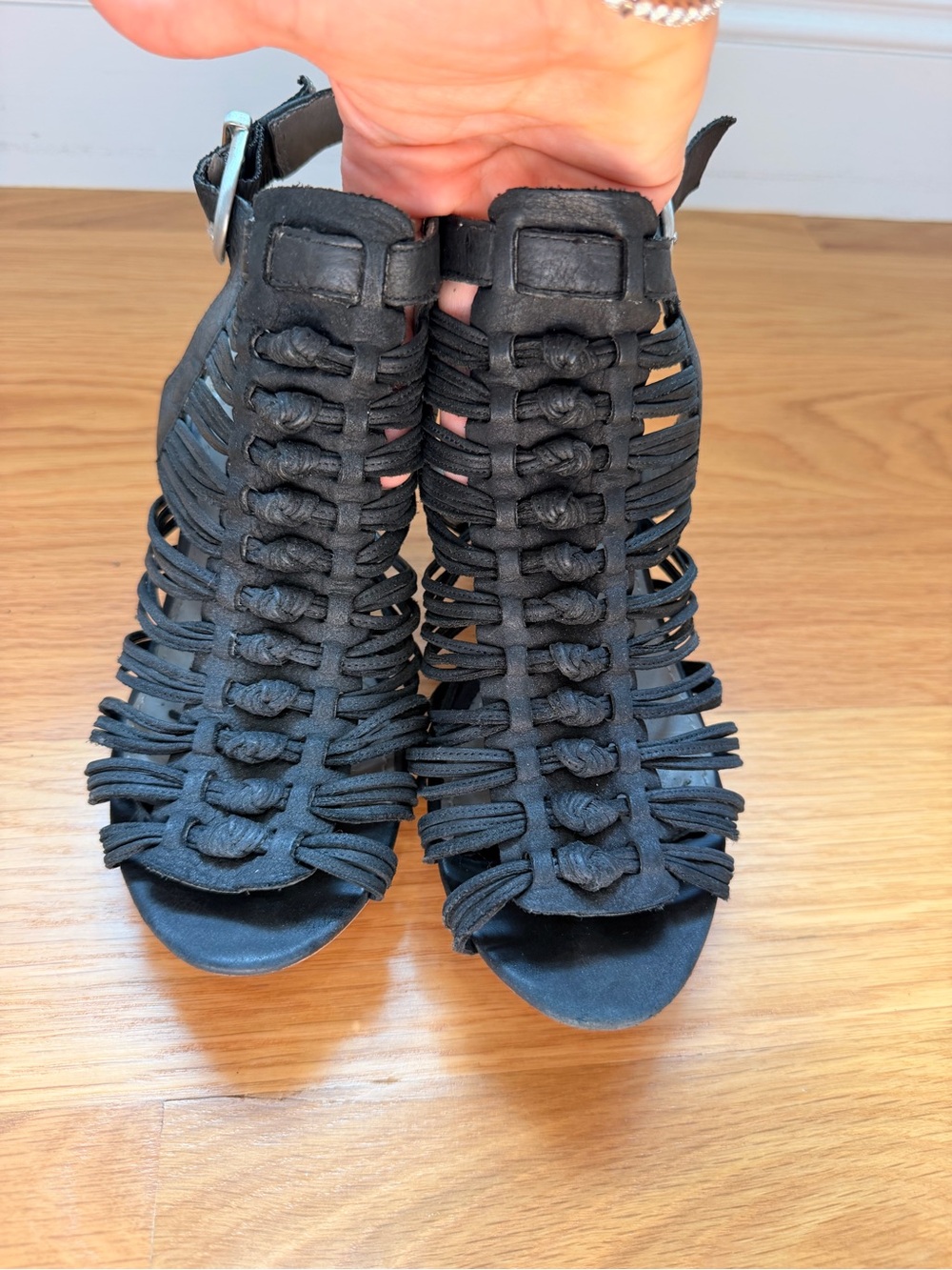 Vince Camuto Black Knotted Strappy Open-Toe Heels